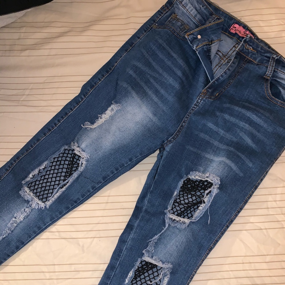 RIPPED FISHNET JEANS